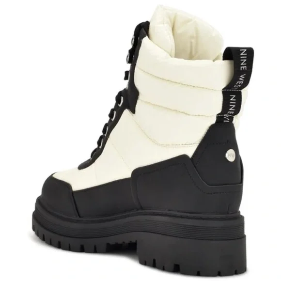 Nine West Women’s Pilar3 Lug Sole Black and White Boots - Picture 3 of 9